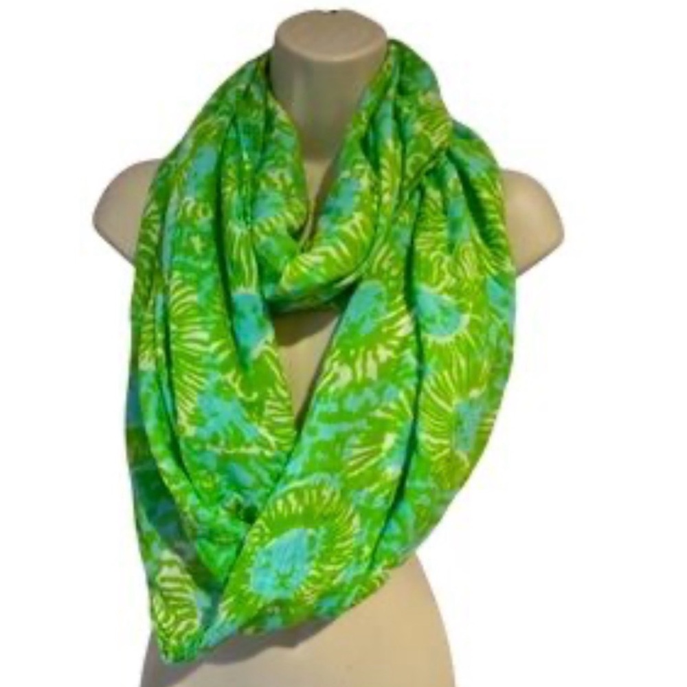 Lilly Pulitzer Bright Green and Aqua Floral Infinity Scarf